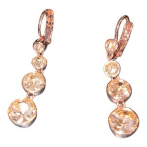 JCM China Rose Gold Tone 4 CZ drop pierced earrings. JB1